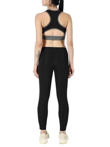 Ensemble de yoga 2 pièces pour femme, en jersey simple de coton, coupe ajustée, couleur unie, avec logo personnalisé, pour la gym et l'entraînement - Product Image 2