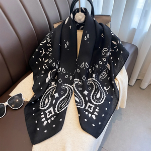 90*90cm Paisley Printed <b>Square</b> <b>Scarf</b> For Women Silk <b>Scarves</b> Bandanas Luxury Large Shawl Beach Wraps Elegant Hijab - Product Image 5