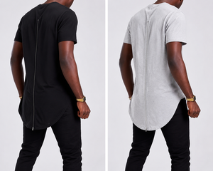 Camiseta Larga Personalizada para Hombre |   Camiseta Larga de Hip Hop con Cierre Trasero |   Top de Moda Urbana con Dobladillo Curvo |   Ropa en Blanco - Product Image 6
