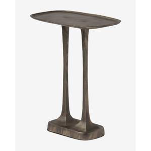 Mesa Auxiliar Ovalada Moderna de Metal, Base Escultural de Doble Columna, Mesa de Centro/Acento para Sala de Estar, Materiales y Acabados - Product Image 1