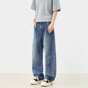 Jean baggy personnalisé avec logo, coupe droite ajustable, brodé, en denim, style décontracté, coupe oversize, pantalon en jean tendance - Product Image 4