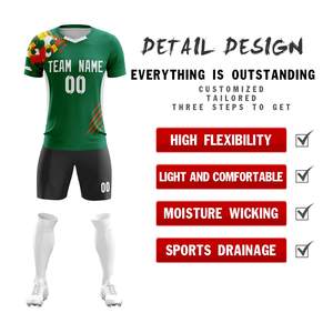 Uniforme de Fútbol Personalizable con Cuello en V Verde, Manga Corta, Poliéster que Absorbe la Humedad, Impresión del Nombre del Equipo, Corte Atlético para Hombre Adulto, OEM ODM - Product Image 2