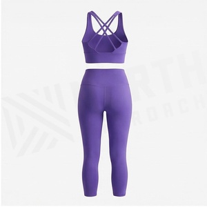 North Approach 2 Piece Yoga Set Racerback Crop <b>Top</b> High Waist Leggings <b>Sweat</b> Wicking Breathable Seamless - Product Image 2