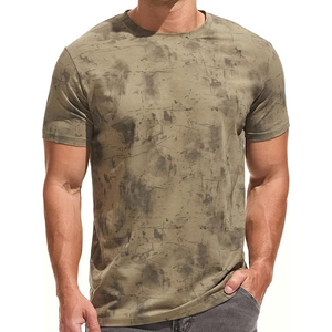 Vintage Acid Wash Mud Olive Green Crew Neck Men's Tshirt Wholesale Europe Daily Wear Top - Product Image 1