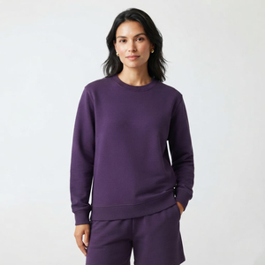 Sudadera de Felpa de Algodón para Mujer, Cuello Redondo, Color Violeta Sólido, Talla Regular, Logotipo Personalizado, Informal para Uso Diario - Product Image 3