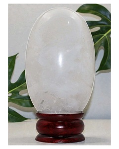 Oval Quartz <b>Crystal</b> <b>Ball</b> Polished On Wooden Stand For Home Decoration Feng Shui Collectible - Product Image 1