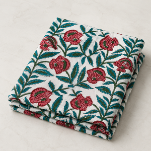 Hand Block Printed Cotton Fabric <b>Set</b> Red Floral Teal Leaf Motif White Base Buta Pattern Dress Material Kurta Suit Dupatta <b>Sewing</b> - Product Image 3