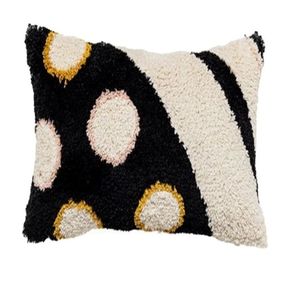 Coussin rectangulaire tufté au meilleur prix avec motif à pois en noir, crème et or, style bohème, coussin décoratif en peluche - Product Image 1