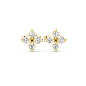 Boucles d'oreilles en diamant de laboratoire taille ronde, or jaune 14K 18K, motif fleur, quatre pierres, 0,25 carat DEF VVS, élégant cadeau de mariage ODM - Product Image 3