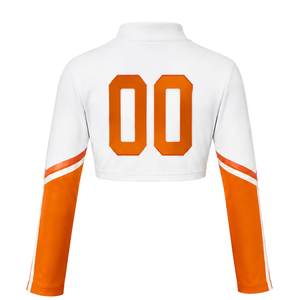 Maillot de cheerleading sublimé orange et blanc à manches longues – Tenue de sport athlétique pour l'entraînement, la compétition et les matchs - Product Image 2