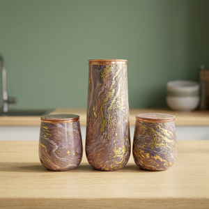 Ensemble de bouteilles d'eau en cuivre à motif vague marbrée avec gobelets assortis, vaisselle réutilisable pour la cuisine, la salle à manger, le bureau, les voyages, cadeau - Product Image 3