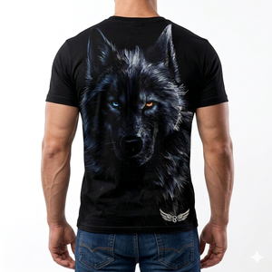Camiseta de Hombre con Estampado de Lobo Negro, Corte Ajustado, Manga Corta, Cuello Redondo, Informal, Transpirable, de Poliéster con Estampado Fotográfico - Product Image 2