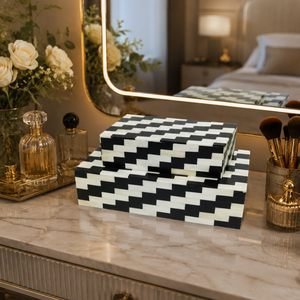 Luxury Decorative Black and White Bone Inlay <b>Box</b> Set | Handmade Premium <b>Storage</b> Organizer <b>Box</b> for Elegant Home Decor and Gift - Product Image 2