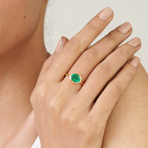 Bague solitaire en or jaune véritable 18 carats, émeraude taille ovale, faite à la main, meilleur prix, cadeau d'anniversaire pour elle, design simple, bijoux. - Product Image 2