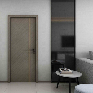 Porte intérieure en WPC, résistante à l'eau et aux moisissures, avec placage PVC imitation bois et rainures, porte composite à surface plane. - Product Image 5