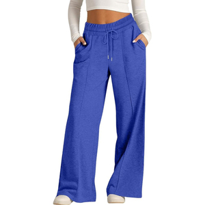 Plus Size Women's Wide Leg Pants Solid Color <b>Elastic</b> Waist Loose Fit Full Length Casual Mid Waist Black Pants - Product Image 5