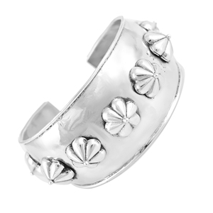 <b>Silver</b> Mountain 925 Sterling <b>Silver</b> Floral Studded Charm <b>Bracelet</b> Hammered Finish Open Kada Unisex Women's Minimalist Modern - Product Image 2