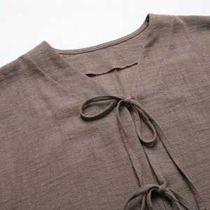 Abaya ouverte, cardigan pour femmes musulmanes, en crêpe de lin texturé, avec lien, style kimono, manches fendues, robe pour tous les jours, été, automne, hiver - Product Image 4