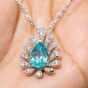 Luxury <b>Blue</b> Teardrop Gemstone Pendant <b>Necklace</b> Silver Sunburst Diamond Look Chain Jewelry Elegant Fashion Gift for Women - Product Image 3