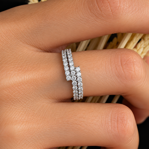 Trendy Classic Gold Diamond <b>Ring</b> Open Design <b>Two</b> Row Round Brilliant Cut <b>Stones</b> Prong Setting Engagement Wedding Anniversary - Product Image 3