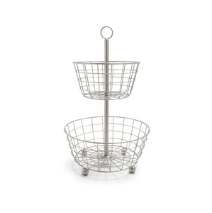 Round Metal <b>Wire</b> <b>Storage</b> <b>Basket</b> with Handle Kitchen Organizer Rustic Style Two Tier Design - Product Image 2