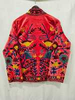 Veste en velours rouge brodée avec motif floral, col mandarin, manches longues, vêtement d'automne, broderie à la main, vestes pour femmes