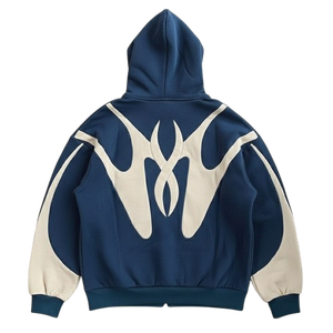 Hoodie unisexe en molleton lourd patchwork haute couture avec double écharpe, en laine/viscose, coupe oversize, double fermeture éclair, style streetwear hivernal - Product Image 4