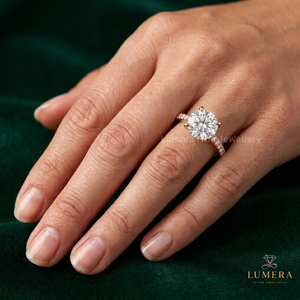 Lab Grown Round Cut Diamond Engagement <b>Ring</b>, Side Micro Pave Half Eternity <b>Open</b> Basket Sparkling Diamond Solitaire <b>Ring</b> For Her - Product Image 1