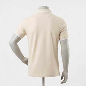 Polo de Piqué de Algodón Beige de Manga Corta para Hombre, Corte Regular, Informal, Transpirable, Diseño Sólido, Cierre de Botones - Product Image 3