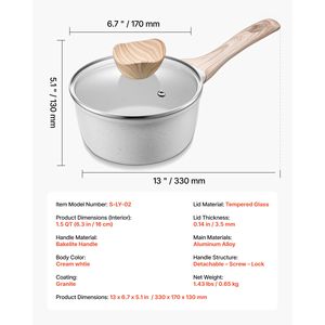 Cacerola Antiadherente de 1.5 Qt con Tapa de Vidrio Templado, Olla de Cocina de Metal Multiusos con Mango Desmontable, Práctica para Untar - Product Image 4