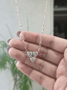 Heart Lab Grown Diamond Necklace 3.00ct Gold Triple Heart Cluster Pendant Romantic Fine <b>Jewellery</b> Gift for Women - Product Image 4