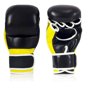 Gants de boxe en cuir noir et jaune avec fermeture auto-agrippante, respirants, à fentes pour les doigts, unisexe, pour adultes, équipement d'entraînement d'arts martiaux - Product Image 1
