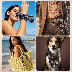 Pañuelo de Seda Cuadrado Satinado con Diseño Personalizado, Bajo MOQ, para Mujer, Estilo Urbano, Secado Rápido, Transpirable, Multifuncional - Product Image 2