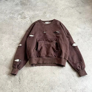 เสื้อสเวตเชิ้ตผู้ชายทรงโอเวอร์ไซส์สีน้ำตาลผ้าเฟรนช์เทอร์รี่มีฮู้ด ดีไซน์เว้าแบบโกธิค เหมาะสำหรับใส่ในฤดูใบไม้ร่วง - Product Image 3