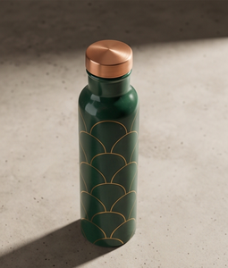 Bouteille d'eau en cuivre émaillée ayurvédique haut de gamme, motif géométrique festonné artistique, bouteille de sport métallique anti-fuite, fabrication artisanale - Product Image 5