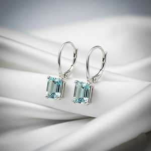 Pendientes de Aguamarina con Corte Esmeralda, Plata de Ley 925, Piedra de Nacimiento de Marzo, Elegante Gema Azul, Joyería Colgante, Regalo - Product Image 1