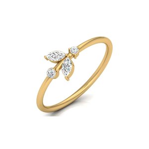 Anillo de Diamantes de Corte Marquesa en Oro Amarillo para Mujer, Estilo Minimalista de Compromiso, Diamantes Blancos Naturales Color D - Product Image 2