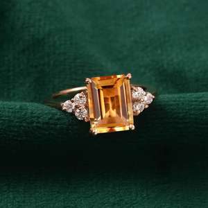 Natural Citrine <b>Ring</b> Prong Setting Handmade Sterling <b>Silver</b> <b>Emerald</b> Cut Birthstone <b>Ring</b> Gift for Her Wedding Party - Product Image 4
