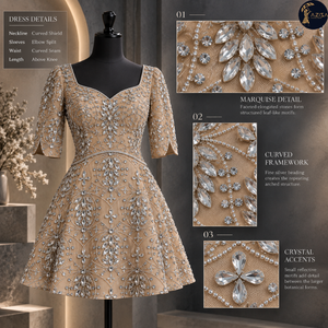 Tissu de robe orné de cristaux marquise avec motifs de feuilles et structure botanique |   Textile décoratif pour robes de mariée et tenues de soirée - Product Image 5