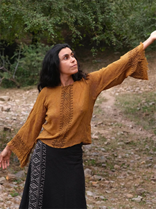 Handmade Cream Khadi Cotton Bell Sleeve Embroidered <b>Festival</b> <b>Top</b> for Women Relaxed Fit Lightweight Hippie Gypsy Shirt - Product Image 5