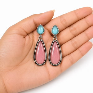 Wholesale Supplier Trendy Monalisa Antique Alloy Stone Pearl Oxidized Drop <b>Earrings</b> <b>Silver</b> Plated Turquoise Ethnic Party Fashion - Product Image 6