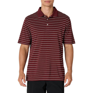 Polo à manches courtes rayé pour homme, coupe classique, tissu tricoté décontracté, motif marron et blanc - Product Image 1