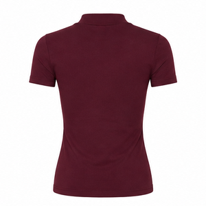 Camiseta de Manga Corta para Mujer, Color Borgoña, Cuello Redondo, Corte Moderno y Ajustado, Tejido de Punto Acanalado Suave, Jersey de Algodón, Personalizable - Product Image 2