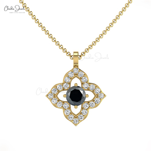 Collier pendentif personnalisé en diamant noir rond de 3 mm de qualité supérieure en or fin 14 carats, collier de mariage en grappe de diamants, lot en gros - Product Image 1