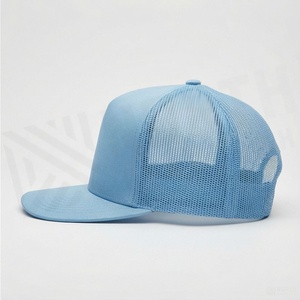 Light Blue Mesh Trucker Cap 6-Panel Adjustable <b>Flat</b> Brim Unisex Casual <b>Hat</b> Spring Summer Wear - Product Image 3