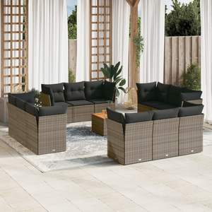 Grey And Brown Rattan Garden <b>Sofa</b> <b>Set</b> With Cushioned Seats Outdoor Furniture Contemporary Design - Product Image 1