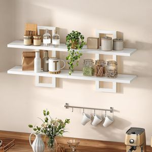 15 Inch 2-Tier Floating Wall Mounted Storage Shelves Hanging Bathroom and Living Room Shelves Set - Product Image 2