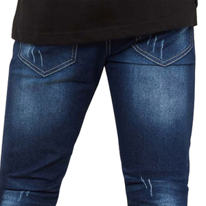 WARPRO INDUSTRY Men Ripped Distressed <b>Jeans</b> Mid Waist Straight Fit Cotton Casual Pants Dark Wash Anti Shrink Breathable - Product Image 4