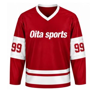 Men Red <b>Ice</b> Hockey Jersey Long Sleeve Polyester Athletic Uniform Team Training Match Sports Apparel - Product Image 1