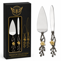 Ensemble de couteau et spatule à gâteau de luxe à motif floral, en acier inoxydable de qualité supérieure, coffret cadeau pour mariage